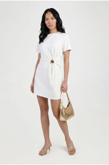 Gold Trim Detail T-Shirt Dress - cream