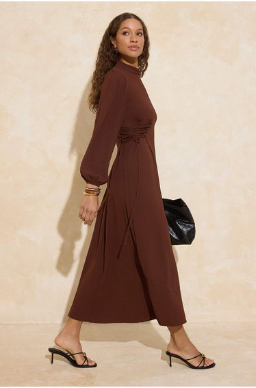 Brown Hakim Yaka Beli Britli Aerobin Woven Dress