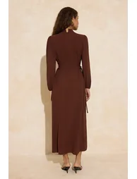 Brown Hakim Yaka Beli Britli Aerobin Woven Dress - 3