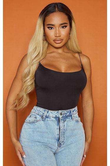 Shape Black Slinky Spaghetti Strap Bodysuit