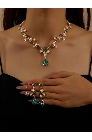 2-Piece Rhinestone Drop Embellished Necklace and Earrings Jewelry Set