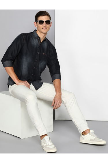Men Black Faded Denim Shirt