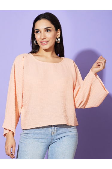 Textured Round Neck Boxy Fit Top