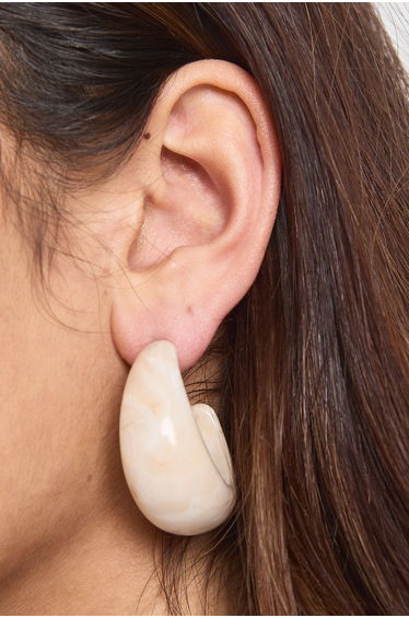 Resin Detail Hoop Earrings - ivory