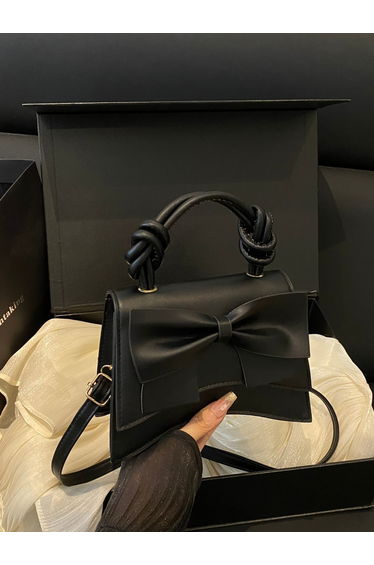 Black Bow Handbag with Adjustable Strap