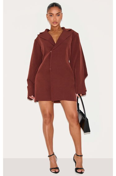 Shape Taupe Tailored Pleated Sleeve Adjustable Waist Blazer Dress