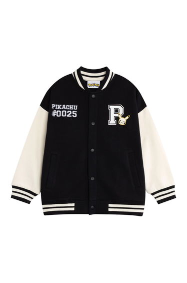 Pokemon Boys Pikachu Varsity Jacket - Black Solid