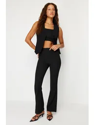 Black Flare Woven Trousers - 4