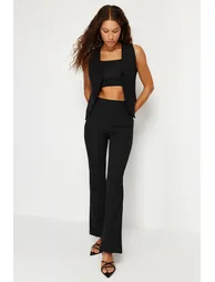 Black Flare Woven Trousers - 2
