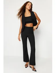Black Flare Woven Trousers