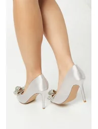 Wide Fit Tina Diamante Bow Satin High Heel Stiletto Courts - 1