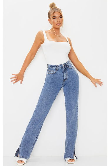 Vintage Wash Split Hem Jeans
