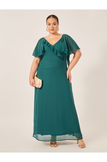 Plus Size Ruffled Wrap Look A-Line Maxi Dress
