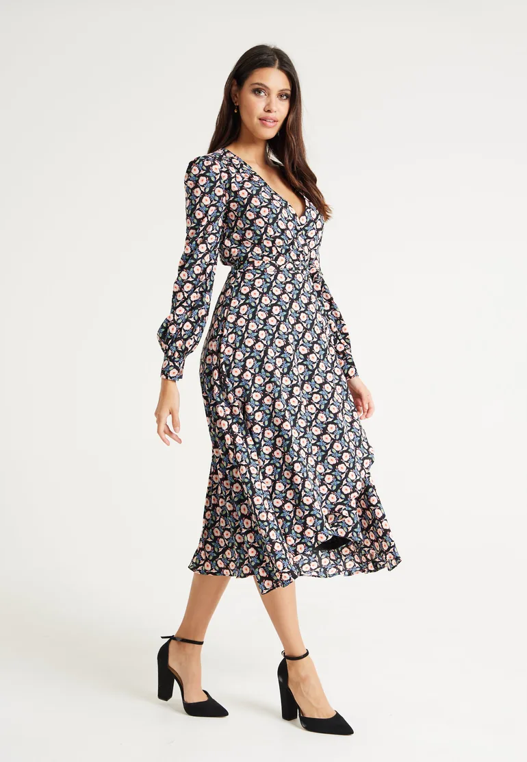 Women's Midi Dress in Multicolour with Full-Length Sleeves . - 2