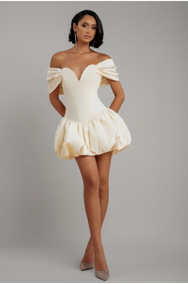 Bardot Babydoll Corset Mini Dress - Cream by Goddiva