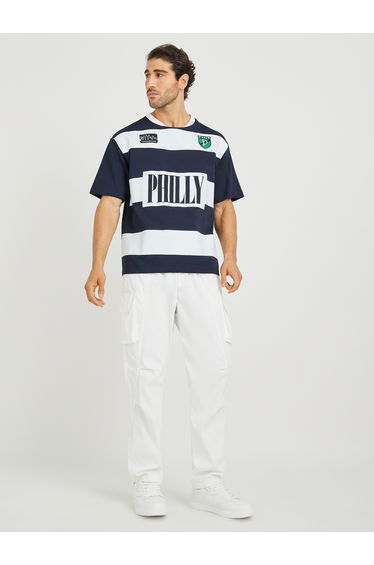 Text Print Micro Pique Boxy Fit Varsity T-Shirt
