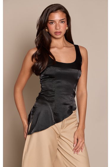 Black Silk Feel Scoop Neck Top