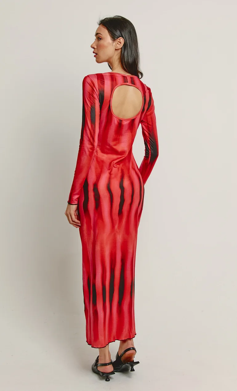 red latex long sleeve dress Red Latex Dress CARMEN With Bolero Sleeves and Stockings Open Back Rubber Outfit