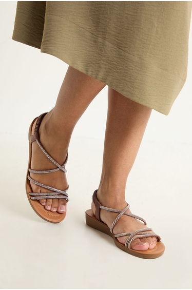 Good For The Sole: Tippie Diamante Trim Comfort Flat Sandals