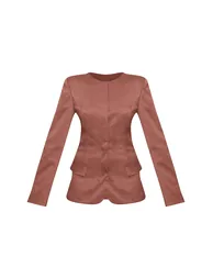 Brown Collarless Cinched Waist Boxy Blazer - 4