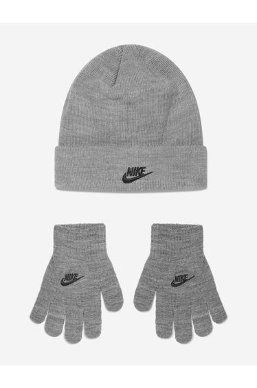 Nike Boys Futura Beanie Hat And Gloves Set in Grey
