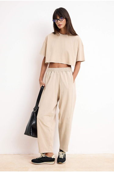 Taş Relaxed Low Sleeve Short Sleeve Tok 100% Cotton Knitted Bottom-Top Set