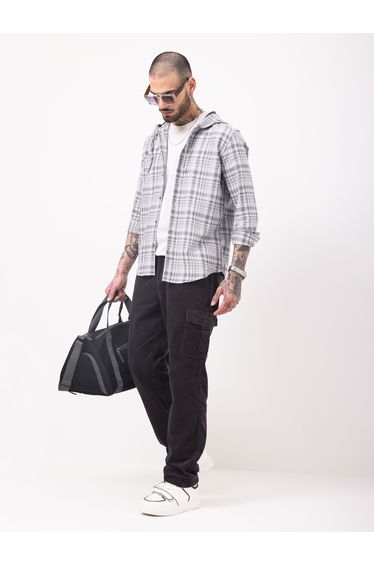 Men Black Straight Fit Corduroy Cargo Trousers