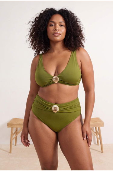 Khaki Plus Size Bikini Bottom with Shell Accessories