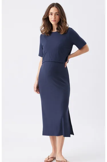 Ivy Rib Nursing Dress (Navy)