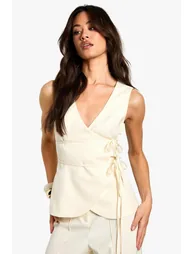 Tall Linen Look Waistcoat - ivory - 1