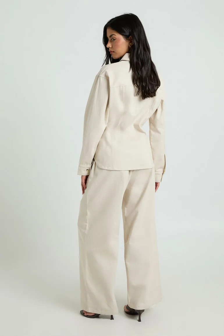 Chambray Drawcord Wide Leg Trousers - ecru - 1