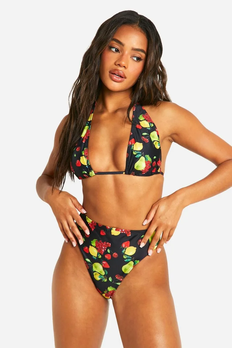 Fruit Print Hipster Bikini Brief - black