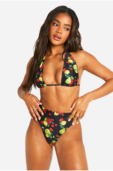 Fruit Print Hipster Bikini Brief - black