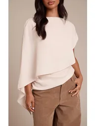 Petite Cream Woven Overlay Asymmetric Top - 3