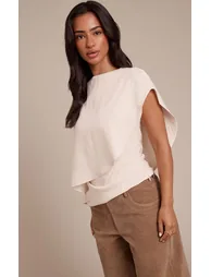 Petite Cream Woven Overlay Asymmetric Top