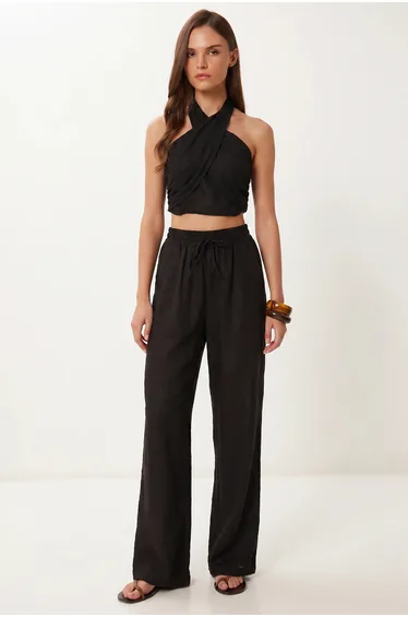 ISTANBUL Halter Blouse And Wide-Leg Trousers Set