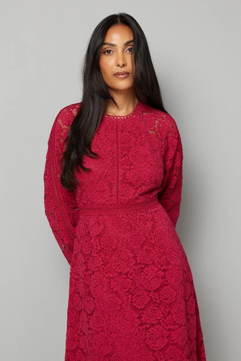 Petite Lace Long Sleeve Fit & Flare Midi Dress Wallis : Premium Dresses :  VogaCloset Kuwait