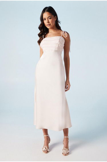 Satin Chiffon Mix Tie Shoulder Bridesmaids Dress