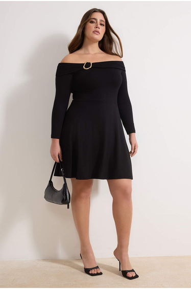 Black Ribbed Knitted Plus Size Dress