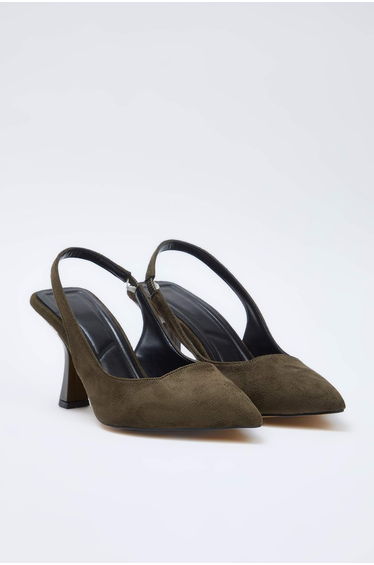 Khaki Pointed Toe Slingback Women's Thin Heel Shoes
