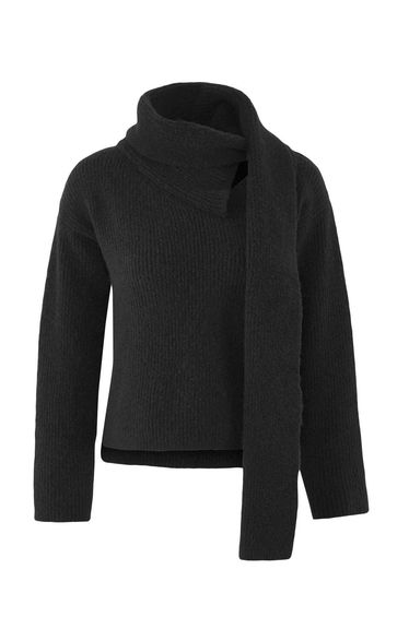 Anthracite Wool Blend Beard Yarn Shawl Collar Detailed Knitwear Sweater