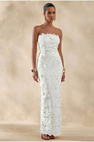Gracie | White Lace Bandeau Maxi Dress