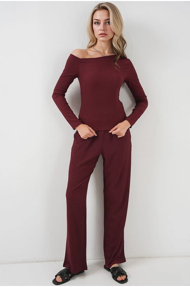 BDART Textured Long Co-ord Set with Boat Neck
