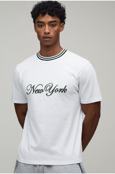 Regular Fit New York Hi-Build Embroidered T-Shirt - white