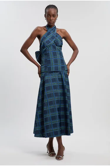 توب كارين ميلين كحلي بطبعة كاروهات بلا أكمام