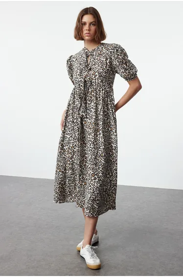 Multicolored Animal A-line Midaxi Woven Dress