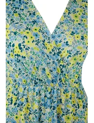 Yellow Floral Printed Double Breasted Stretchy Skater/Waist Drop Midi Knit Dress - 3