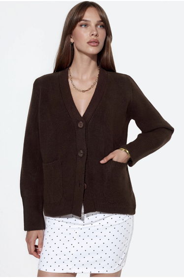 VIORNA Women's Ribbed V-neck Button Cardigan