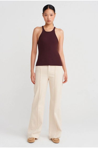 Dilvin Ribbed Cotton Sleeveless Cami Blouse