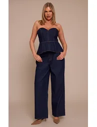 Shape Indigo Sweetheart Neckline Denim Peplum Top